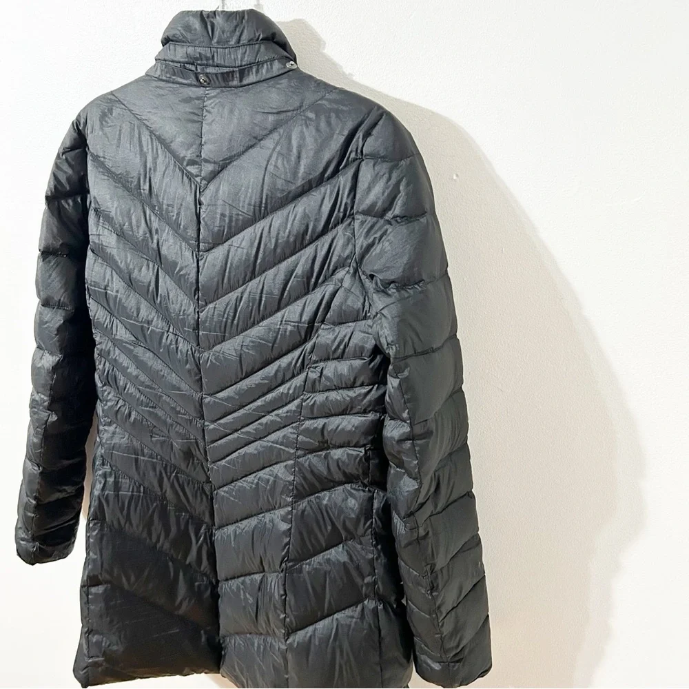 Lands’ End Longer Length Front Zip Down Puffer Coat Parka NO Hood Pockets Black